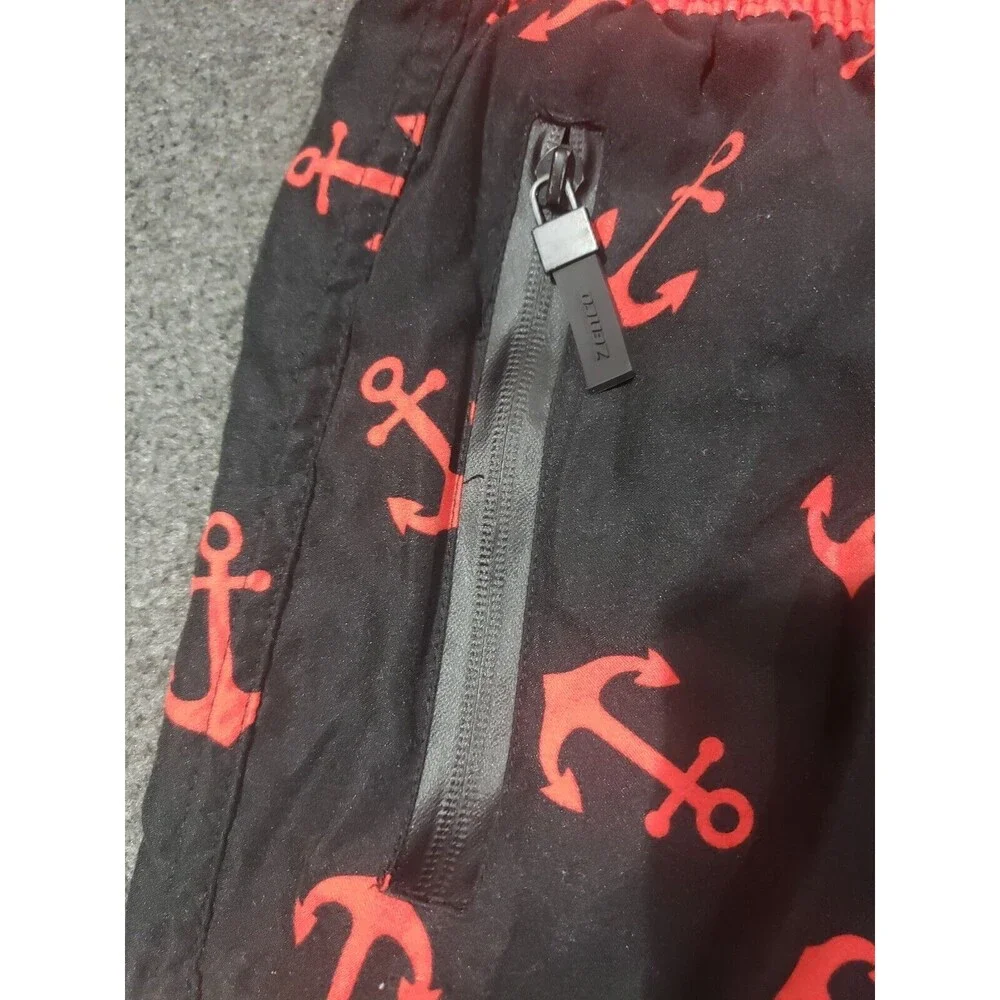 ZENCO Red Anchors Print On Black Men's Swim Board Shorts Trunks Medium